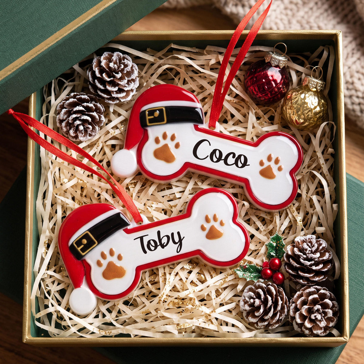 Custom Paw Print Dog Bone Resin Tree Ornament