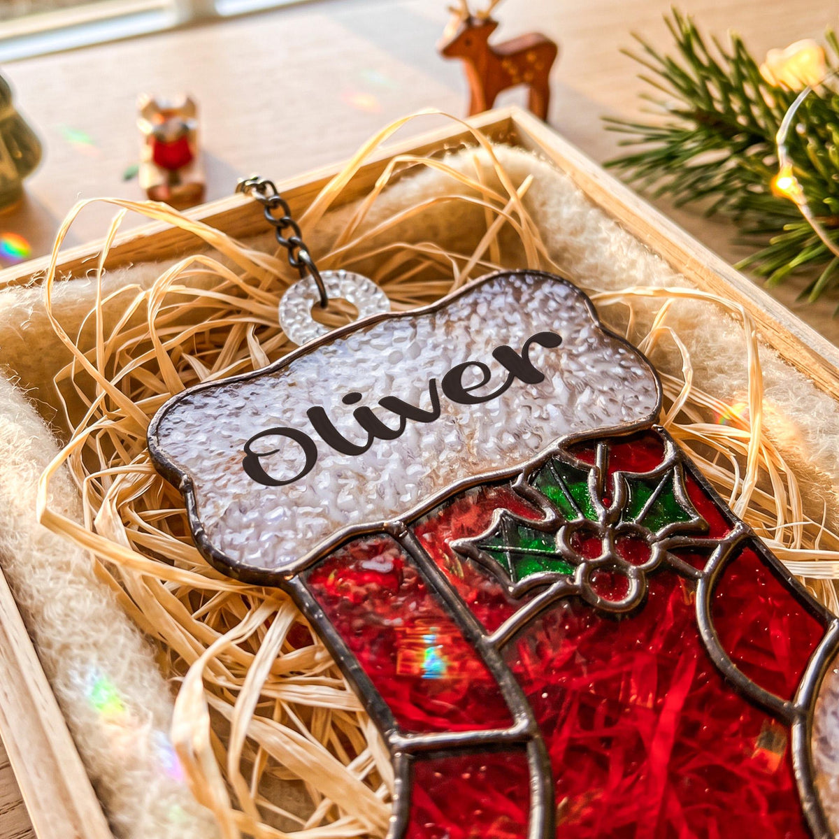 Personalized Family Name Glass Christmas Ornament