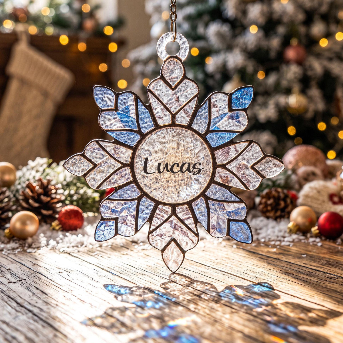 Personalized Family Name Glass Christmas Ornament