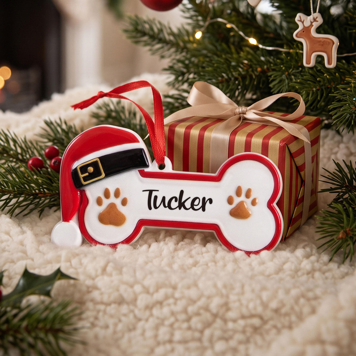 Personalized Dog Bone Resin Christmas Ornament