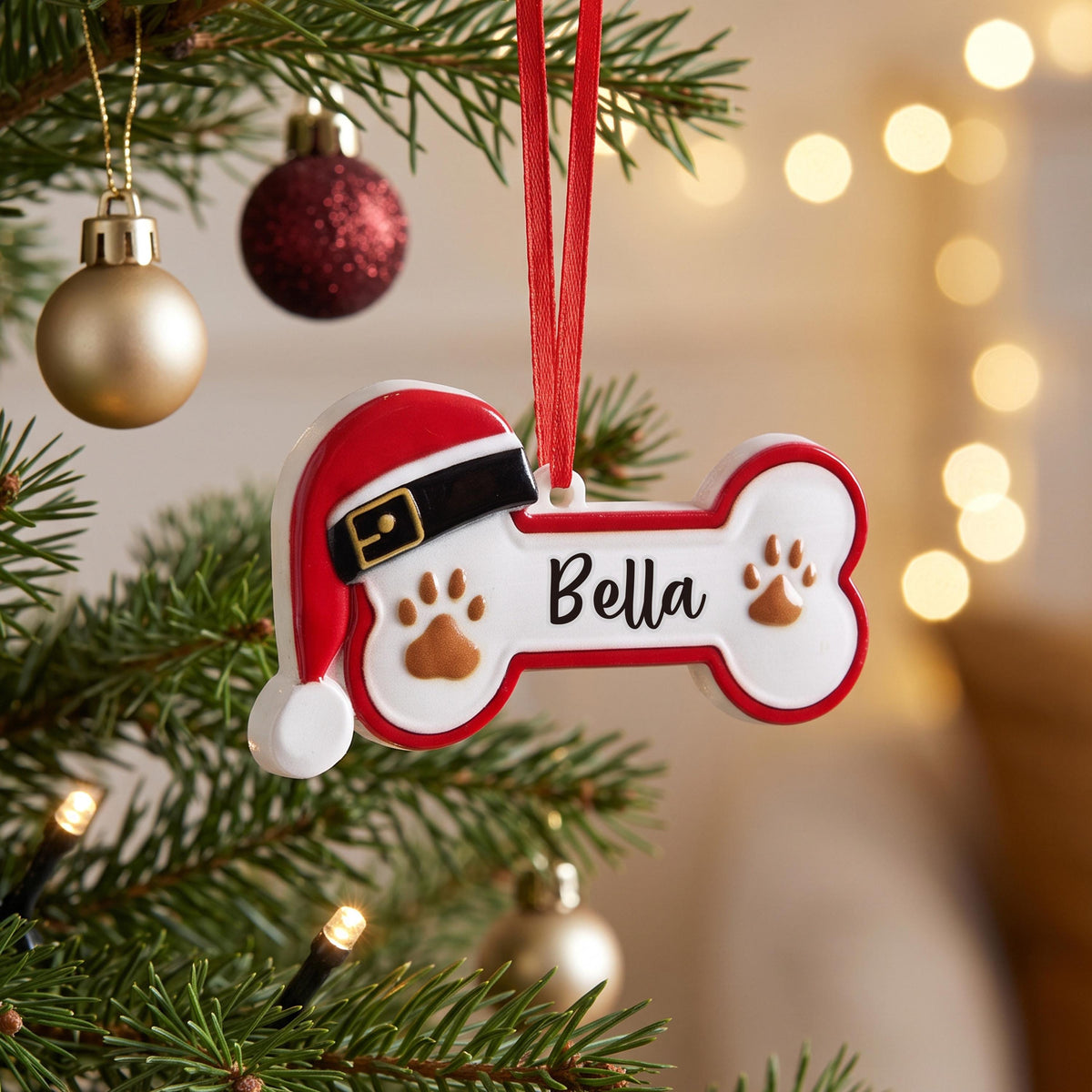 Custom Paw Print Dog Bone Resin Tree Ornament
