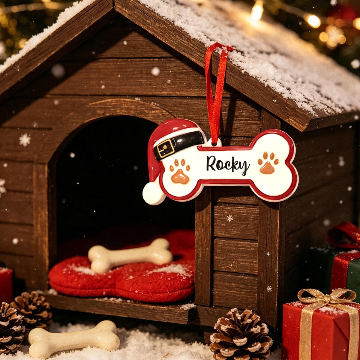 Custom Paw Print Dog Bone Resin Tree Ornament