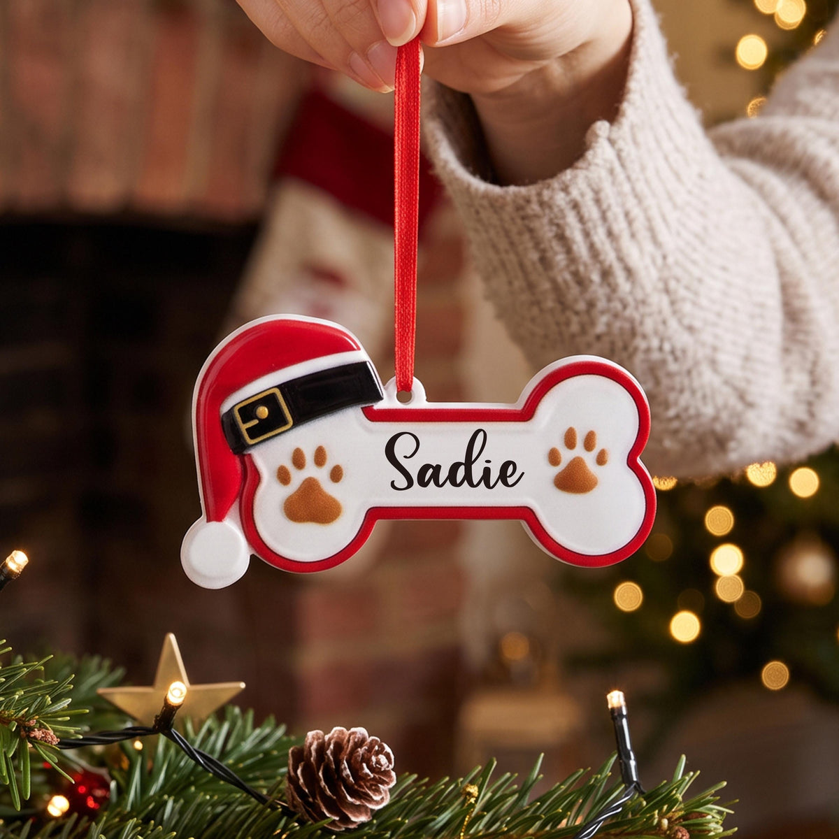Custom Paw Print Dog Bone Resin Tree Ornament