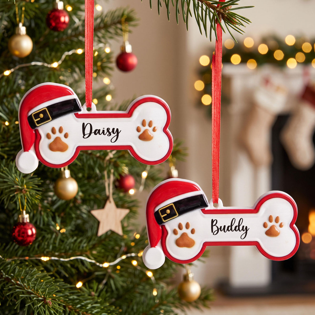 Custom Paw Print Dog Bone Resin Tree Ornament