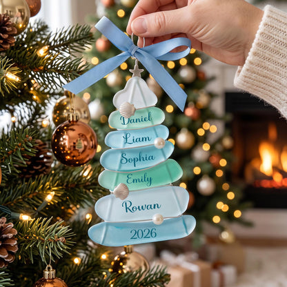 Personalized Sea Glass Coastal Family Tree Ornament