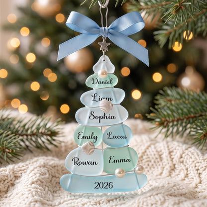 Personalized Sea Glass Coastal Family Tree Ornament