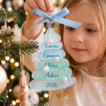 Custom Sea Glass Pebble Family Christmas Ornament