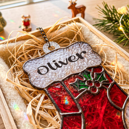 Personalized Family Name Glass Christmas Ornament