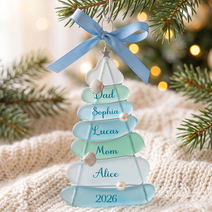 Custom Sea Glass Pebble Family Christmas Ornament