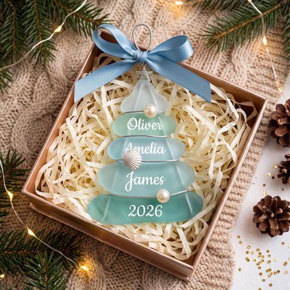 Personalized Sea Glass Coastal Family Tree Ornament