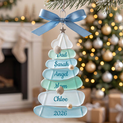 Custom Sea Glass Pebble Family Christmas Ornament