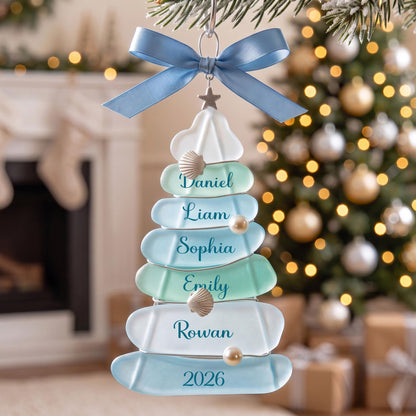 Custom Sea Glass Pebble Family Christmas Ornament