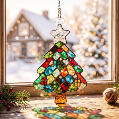 Personalized Family Name Glass Christmas Ornament
