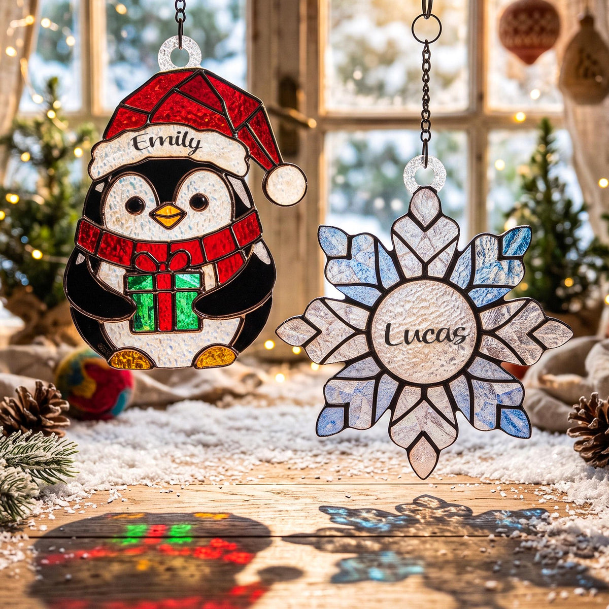 Personalized Family Name Glass Christmas Ornament