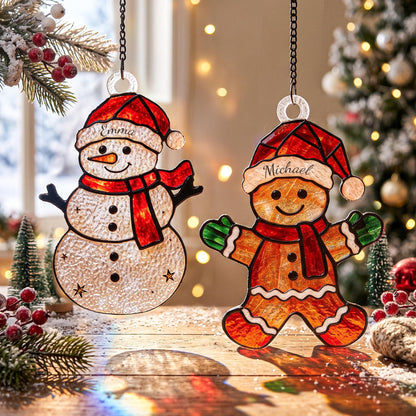 Personalized Santa & Elf Family Glass Ornament