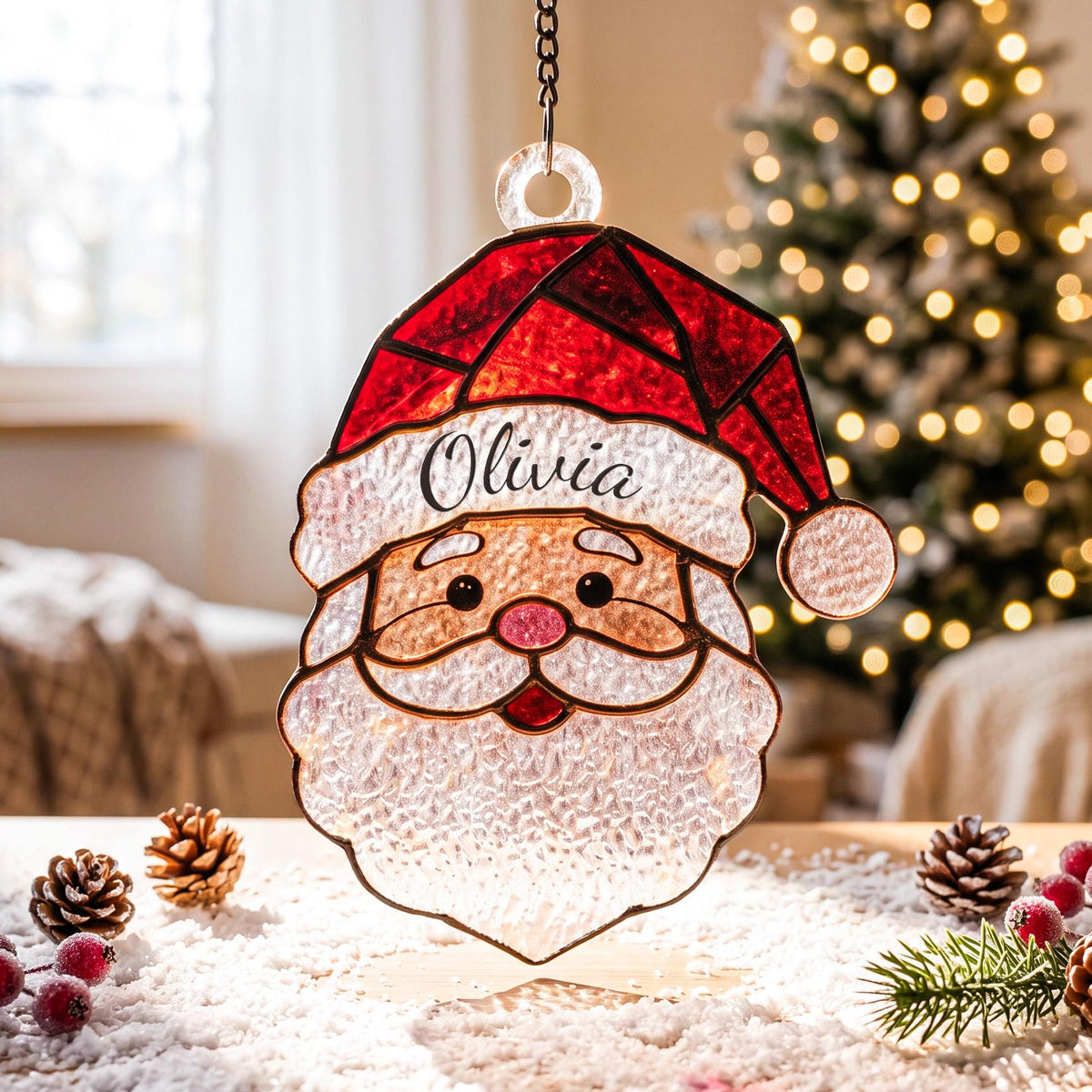 Personalized Family Name Glass Christmas Ornament